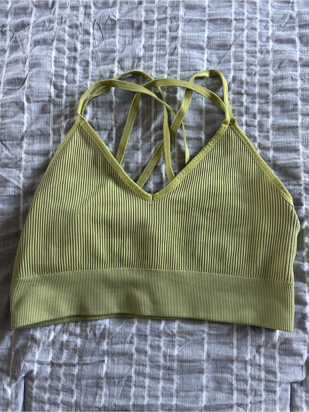 Ribbed Strappy Bralette in Lime Green